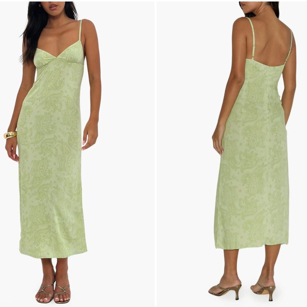 🍋‍🟩 Motel Rocks Sastra Retro Paisley Lime Vintage Inspired Midi Slip Dress - Picture 5 of 10